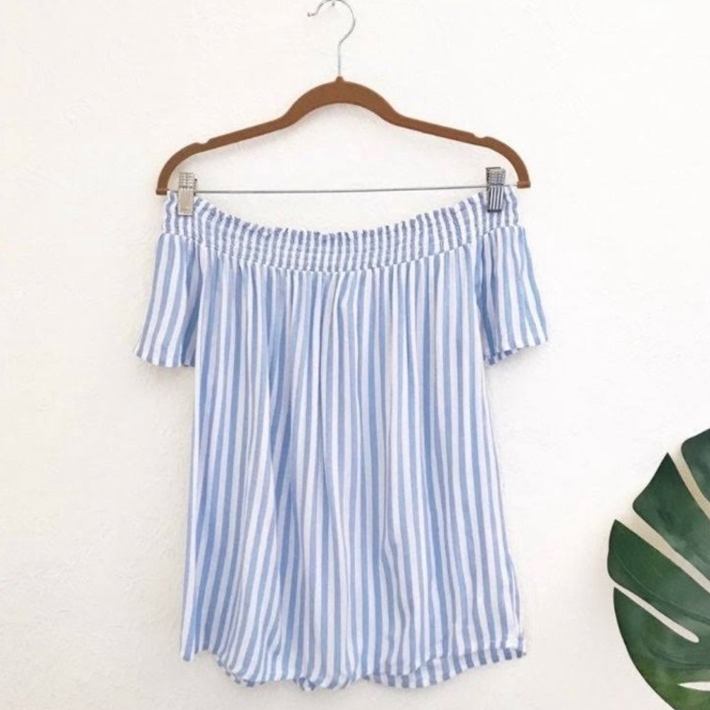 OLD NAVY PLUS BLUE AND WHITE BARDOT TOP
